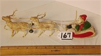 Vintage Celluloid Santa In Sleigh With Reindeer