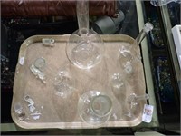 TUB OF GLASS STOPPERS + FLASKS