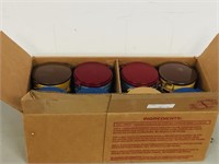 box of Tim Hortons coffee tins