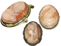 3 Antique Fine Sterling Cameo Pins 14.1g TW