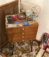 Vintage MCM, sewing cabinet and contents