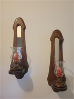 Pair of wall hanging wood candle holders