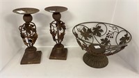 Metal fruit bowl, candle holders