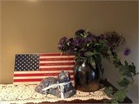 American Flag Plaque, Pottery Vase