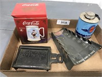 Coca-Cola mug, Craftsman wrench stand,