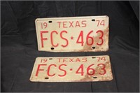 1974 Matching Texas License Plate