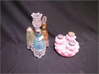 Two condiment sets: 8 1/2" pattern glass, center