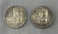 (2) 1958 Canada silver dollars en argent
