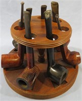 WOOD TOBACCO PIPE DISPLAY RACK WITH PIPES