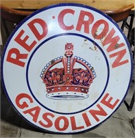 VTG. RED CROWN GASOLINE LARGE PORCELAIN SIGN