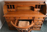 Vintage Roll Top Wooden Desk & Office Chair