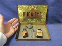 old "buck-eye" tin & old bottles