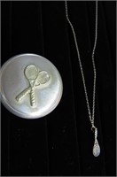 Silver tone Tennis Necklace with Pewter Case