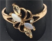 Gold Tone Ring W Opal & Clear Stones
