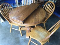 Wood Table W/4Chairs, leaf, Some Damage