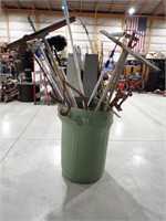 Plastic Trash Can & Misc Hand Tools