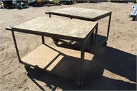 (2) Metal Carts w/Plywood Tops Approx 53"x35"x36"