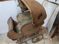 Vintage Baby Stroller--Wicker