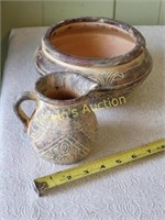 Vtg Anasazi Style Pottery Jug & Bowl lot of 2