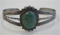 Navajo SS Turquoise Bracelet - Hallmarked