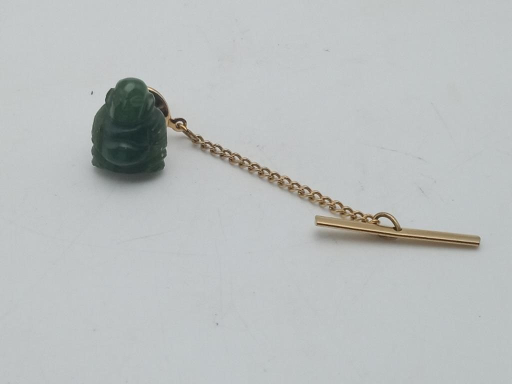 14K Yellow Gold & Jade Tie Tac