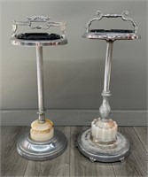 Pair of Chrome Standing Ashtrays w/ Marble