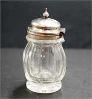 Sterling silver top cut crystal mustard pot