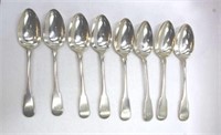 Set eight Georgian sterling silver soup spoons