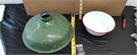 Metal bowl,1 metal green lamp shade vintage