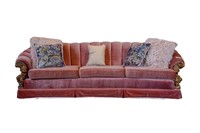 Carved Wooden Arm Pink Sofa