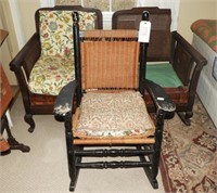 Pair of cane seat back open arm chairs