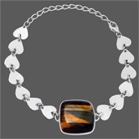 925 Sterling Silver Heart - Tiger Eye Bracelet