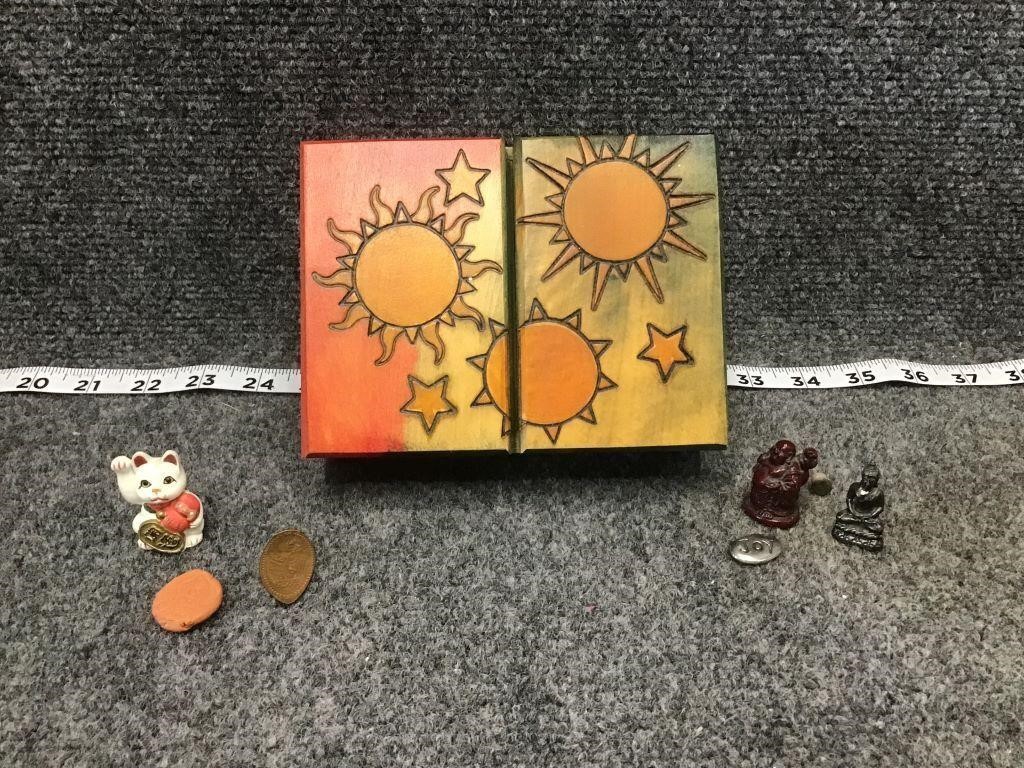 Wood Jewelry Box and Trinkets