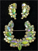 Vintagerhinestone brooch and clip on earrings set