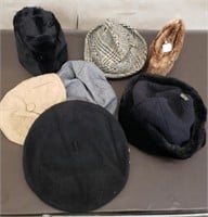 Box of Vintage Hats. Fur, Faux Fur, Wool & Suede