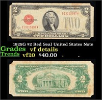 1928G $2 Red Seal United States Note Grades vf det