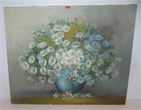 Floral oil on canvas painting signed R. Campton