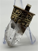 Tibetan Silver Rock Crystal Chunky Pendant