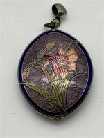 Vintage Early Cloisonne Iris Pendant