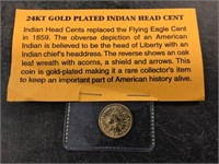 24KT Gold Plated Indian Head Cent