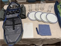 New  picnic backpack with plates, wineglasses,