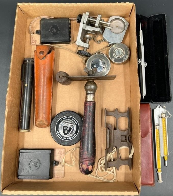 Vintage Tool Lot - Compass, Thermometer, Tape +