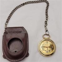 Wrangler pocket watch w/ leather case, untested