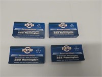 (4) boxes of PPU centerfire Rem 222 ammunition