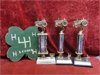 Tractor trophies, 4-H wood sign.