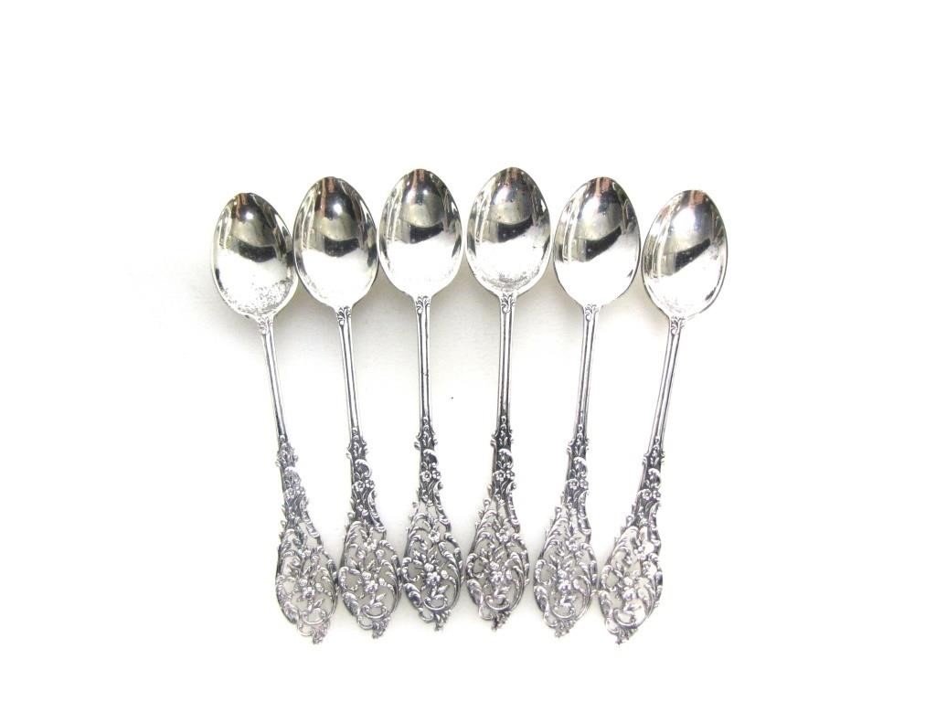 SET OF 6 ORNATE STERLING SILVER TEA SPOONS