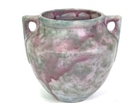 Vtg Unique Glazed Pottery Vase w/ Handles