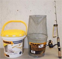 Stainless Minnow Trap, Bucket & Rod/Reel