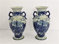 PAIR OF VICTORIAWARE IRONSTONE HANDLED URNS