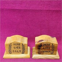 Wooden Tombstone Salt & Pepper Shakers